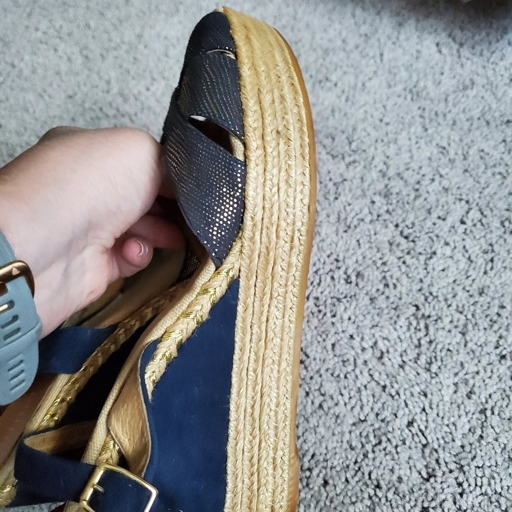 Minelli Navy Espadrille Wedge Sandals Made In Spain